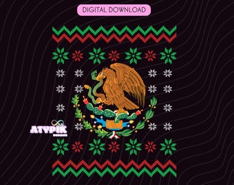 Mexican Flag Ugly Christmas Sweater Ugly Sweater PNG for Christmas, Digital Download Funny Spanish t-shirt Santa Claus Feliz Navidad Clipart