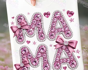 Pink Bling Mama PNG, Rhinestone Jewel Letters (Digital Download)