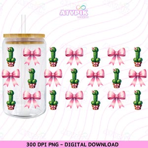 Rolig kaktus PNG, vuxenhumor Coquette rosa rosett png Libbey glasburk PNG digital nedladdning PNG Coquette rosettdesign trendig 16oz burkförpackning