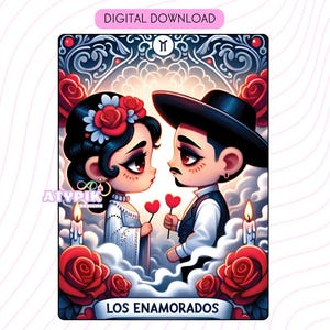 Los Enamorados PNG, Chibi-Stil Paar PNG, Tarot-Karte Digitale Dateien, Dtf UVdtf Becher T-Shirt PNG Design, Sublimation, die Liebenden