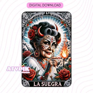 La Suegra Tarot Card PNG Design numérique Art mexicain espagnol Imprimable par sublimation PNG Mug Gobelet en verre peut chemise PNG Belle-mère