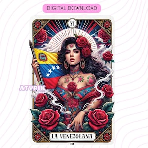 La Venezolana Platinum PNG-Tarot-Karte Digitale Dateien Download, Tumbler Mug Shirt PNG-Design Sublimation Spanisch-Venezuela-Flagge Clipart Latinos