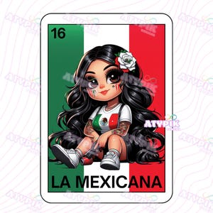 La Mexicana Loteria carte Latina Chicana PNG, Style Chibi, téléchargement numérique, art mexicain, verre, sublimation de tasse, clipart espagnol
