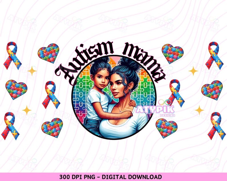 Autism Mama PNG Girl Autism Mom Digital Download Files 16oz Glass Can ...