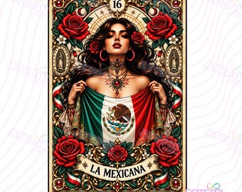 La Mexicana PNG Mexican Loteria card PNG Tarot card art Digital files Sublimation Dtf  design Spanish Latina mexico flag