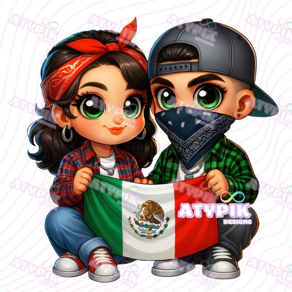 Mexico, Latinos PNG, Chicana PNG, Chibi Style, Mexicanos Mexican flag PNG design Sublimation, Cholo Mexico Hispanic Chicanos Sublimation Dtf
