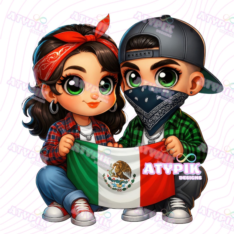 Messico, Latinos PNG, Chicana PNG, Stile Chibi, Mexicanos Bandiera messicana PNG design Sublimazione, Cholo Messico Ispanici Chicanos Sublimazione DTF immagine 1