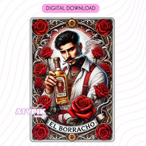 Carte de tarot El Borracho PNG - téléchargement numérique - carte de tarot imprimable - Mug Tumbler T-shirt sac fourre-tout en verre - Clipart art espagnol mexicain