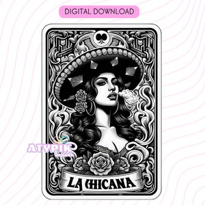 La Chicana Tarot Card PNG Download digitale Latina Chicana Chingona Carta dei tarocchi messicana per Dtf barattolo di vetro Tumbler Tazza Tshirt Sublimazione wrap