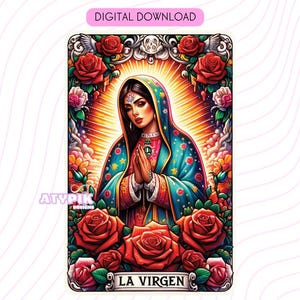 La virgen Platinum Tarot Karte PNG digitaler Download Dateien, Tumbler Becher T-shirt Design, Sublimation Spanisch mexikanische Kunst druckbare Trendy Clipart