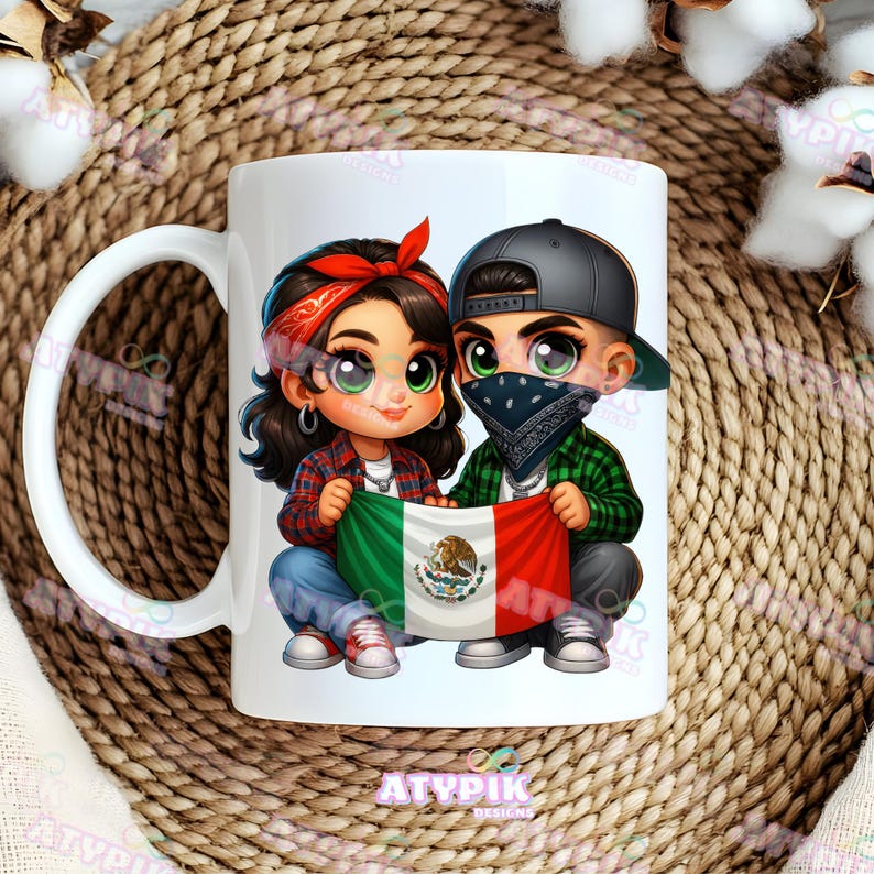 Messico, Latinos PNG, Chicana PNG, Stile Chibi, Mexicanos Bandiera messicana PNG design Sublimazione, Cholo Messico Ispanici Chicanos Sublimazione DTF immagine 3