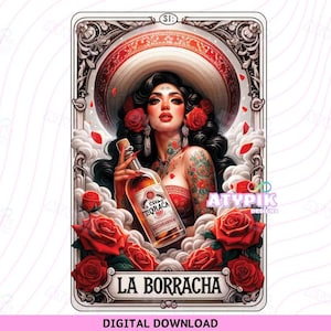 Lustige Tarot-Karte PNG Mexikanische Kunst PNG La Borracha Latein Shirt Sublimation DTF Design Loteria Karte Digitaler Download Mexicana Tequila Clipart