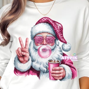 Retro Santa Christmas Blowing Bubble PNG, Funny Santa Sunglasses Xmas, Vintage Glitter Merry Christmas PNG, Holiday Sublimation DTF Digital