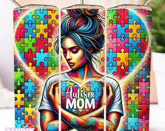 Autism Mom tumbler wrap 20oz Skinny Tumbler Autism Wrap PNG, Autism Awareness, Tumbler Wrap Design, Seamless Tumbler Wrap, Awareness Tumbler