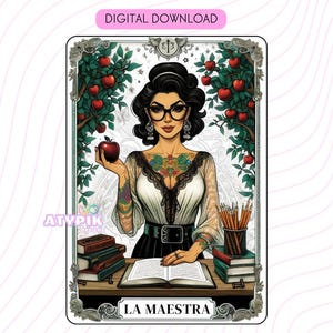 La Maestra Tarotkarte Latein PNG, Chicana PNG, Tarotkarte Digital, Dtf UVdtf Becher-T-Shirt PNG-Design, Sublimation, Der Lehrer PNG