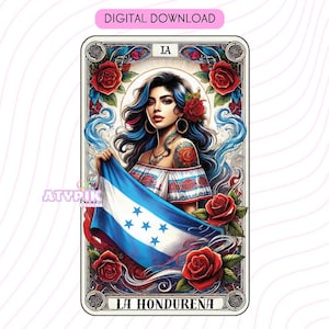 La Hondureña Platinum PNG-Tarot-Karte Digitale Dateien Download, Tumbler Mug Shirt PNG-Design Sublimation Spanisch Honduras Flagge Clipart Lateinos