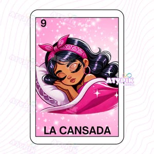 La Cansada Tired Spanish Loteria Card Latina Chicana Funny PNG Chibi Style, Digital Download Mexican Sublimation Dtf clipart design Hispanic