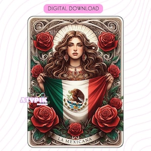 La Mexicana Latein PNG, Chicana PNG, Tarot-Karte Digitale Dateien, Dtf UVdtf Becher T-Shirt PNG Design, Sublimation, Spanisch-mexikanische Flagge