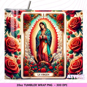 La Virgen Tarotkaart de Guadalupe 20oz Tumbler wrap digitaal PNG-ontwerp, Virgen de Mexico-sublimatie, Instant Download, Spaans ontwerp