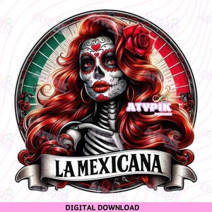La Mexicana Latein PNG Chicana PNG, Digitale Dateien, Dtf UVdtf Becher T-Shirt PNG Design Sublimation Spanisch Chingona Zuckerschädel Catrina