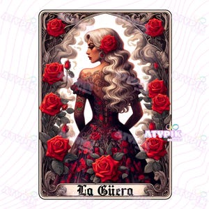 Tarot Karte PNG Datei zum digitalen Download, La Guera, Latein Chicana Mexicana Spanisches Hemd Dtf Sublimation PNG Design Hispanic Frauen, mexikanische Kunst