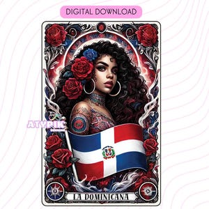 Lagedruckte PNG-Tarot-Karte Digitale Dateien Download, Tumbler Mug Shirt PNG-Design Sublimation Spanisch Dominikanische Republik Flagge Clipart