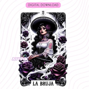 La bruja Tarot Card PNG, Diseño de sublimación gótica, Pretty Witchy Vibes la bruja latina Tarot Camiseta Taza PNG, Dtf Uvdtf Descarga digital