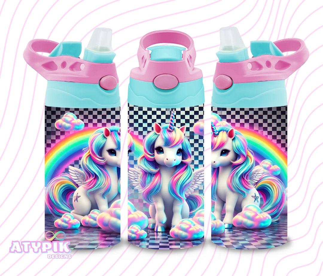 Unicorn Kids 12 Oz Flip Top Tumbler Wrap PNG Kids Water Bottle ...