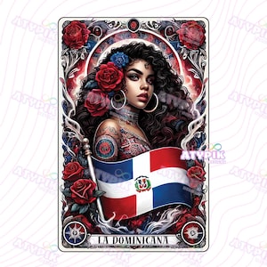 La Dominicana Latina PNG Tarot card Digital files Download Loteria card PNG design Sublimation dtf Spanish Dominican Republic Flag Clipart