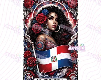 La Dominicana Latina PNG Tarot card Digital files Download Loteria card PNG design Sublimation dtf Spanish Dominican Republic Flag Clipart