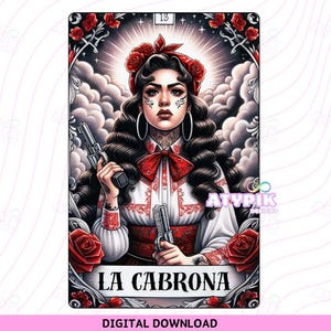 Carta de Tarô La Cabrona PNG, Download Digital Engraçado de Latina, Sublimação Chicana, Estilo de Loteria Mexicana PNG, Arquivo DTF para Caneca ou Camiseta Tumbler