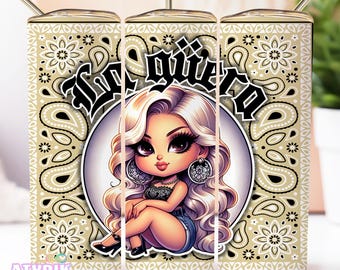 La Guera Tumbler Wrap, 20 oz Skinny Tumbler Wrap Sublimazione PNG, Tumbler Wrap Dritto PNG, Chola Tumbler Design Latina tumbler Chicana png