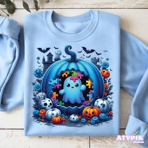 Autism Cute ghost png, Halloween png, Puzzle pieces Awareness, autism Blue shirt, dtf, Sublimation, Tumbler, Mug digital download design png