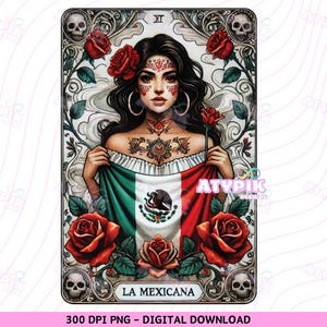 La Mexicana Latina PNG, Chicana PNG, Arquivos digitais de cartas de tarô, Design de camiseta PNG para caneca Tumbler Dtf UVdtf, Sublimação, Chingona espanhola