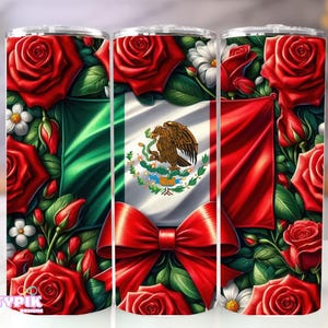 Mexican Flag Coquette Bow Tumbler Wrap PNG, Mexican Flag Art Latino 20oz Sublimation PNG, Straight Skinny Tumbler Digital Download Design