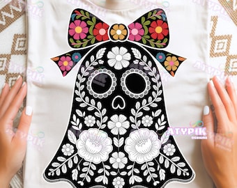 Talavera Ghost PNG, Mexican Floral Halloween Art (Digital Download)