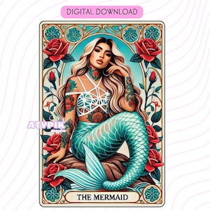 Die Meerjungfrau-Tarot-Karte Digitale Dateien, Dtf UVdtf Becher-T-Shirt PNG-Design, Sublimation, Meerjungfrau-Frauen-Clipart-Shirt druckbare PNG