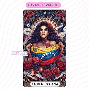 La Venezolana Platinum PNG-Tarot-Karte Digitale Dateien Download, Tumbler Mug Shirt PNG-Design Sublimation Spanisch-Venezuela-Flagge Clipart Latinos