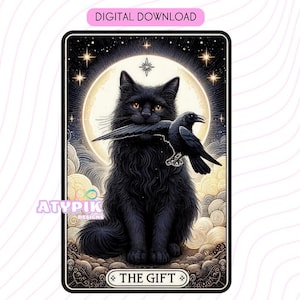 The Gift Black Cat Tarot Card PNG - Download digital místico para arte bruxa baralhos de tarô oculto e amantes de gatos - caneca tumbler shirt
