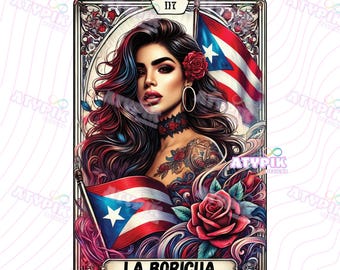 La Boricua Latina PNG Tarot card Digital files Download, Tumbler Mug Shirt PNG design Sublimation Spanish Puerto Rico Flag Clipart Latinos