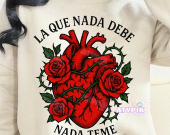 Descarga de diseño DTF de sublimación PNG en español, PNG latina, PNG de corazón, PNG de arte floral de rosas rojas, PNG latina, PNG de frases digitales latinas de corazón