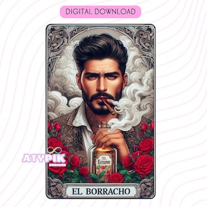 El Borracho Tarot Karte PNG - Digitaler Download - Druckbare Tarot Karte - Becher Tumbler T-Shirt Einkaufstasche Glasdose - Mexikanische Spanische Kunst Design
