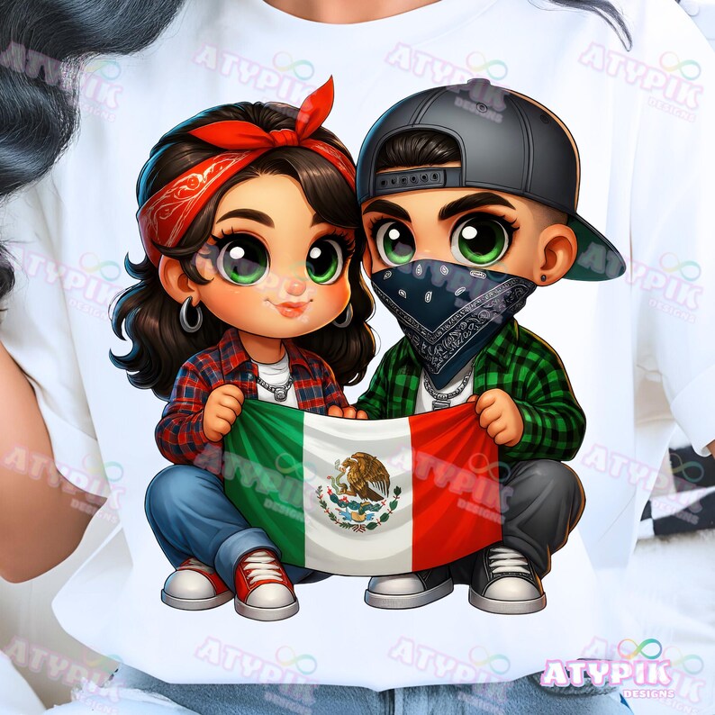 Messico, Latinos PNG, Chicana PNG, Stile Chibi, Mexicanos Bandiera messicana PNG design Sublimazione, Cholo Messico Ispanici Chicanos Sublimazione DTF immagine 2