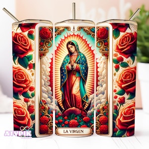 La Virgen de Guadalupe 20oz Tumbler Wrap, Mexican Roses Design (PNG Digital Download)