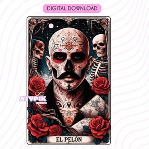 El Pelon Latein Chicano Chingon Tarotkarte PNG Digitale Dateien, Dtf UVdtf Becher T-Shirt. Tote Design, Sublimation, Männer Dad Lustig gespenstisch