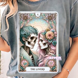 The Lovers Tarot Card PNG, Skeletons Sublimation Design, Dtf uvdtf PNG , Witchy Vibes Gothic Tarot T-shirt Mug Skull PNG, Digital Download
