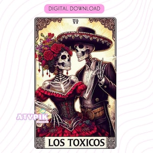 Los Toxicos Tarot Karte PNG, Skelett Paar PNG, Digital Download Dateien, druckbare CLipart Tumbler Becher T-Shirt PNG Design, Sublimation