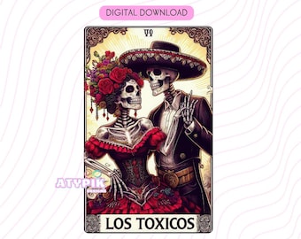 Los Toxicos Tarot Card PNG, Skeleton Couple PNG,  Digital Download files, Printable CLipart Tumbler Mug T-shirt PNG design, Sublimation
