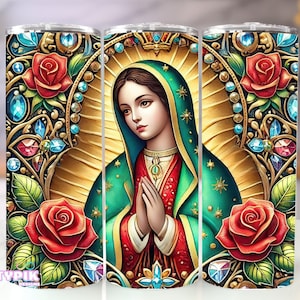 Emballage pour gobelet Virgen de Guadalupe PNG | Téléchargement d&#39;art numérique par sublimation | Notre-Dame de Guadalupe, religieuse catholique mexicaine, bénisse sa mère