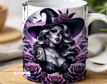 Halloween-Hexe-Becher-Verpackung, Badass Bruja-gruseliger Becher Png, 11-Unzen-Becher-Verpackung 15-Unzen-Becher-Verpackung, Halloween-Kaffeetasse-Design, Hexen-Becher-Presse-Design